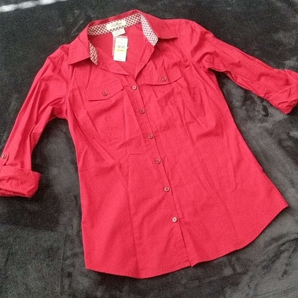 Van Heusen Plaid Red Casual Collared Dress Shirt